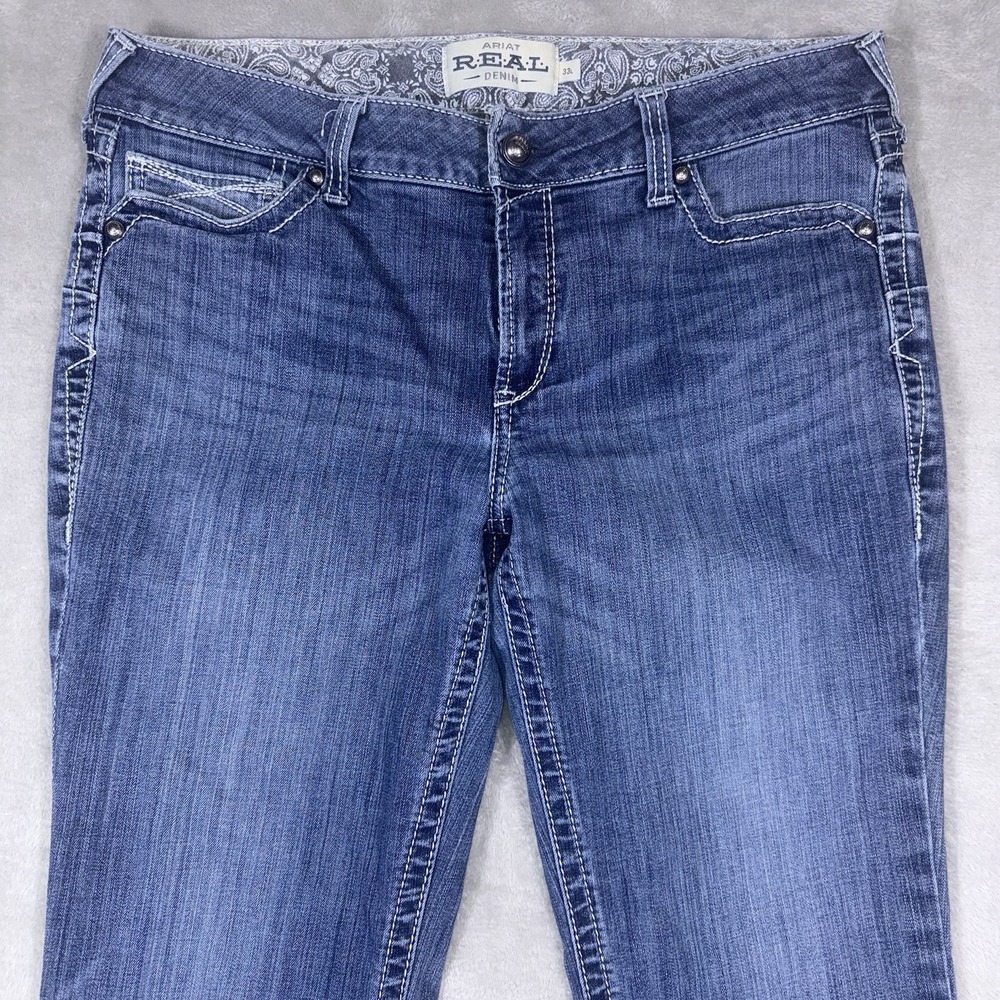 Ariat REAL  Denim Straight Jeans Womens 33 L  X 32 Blue Stretch Denim Cowgirl